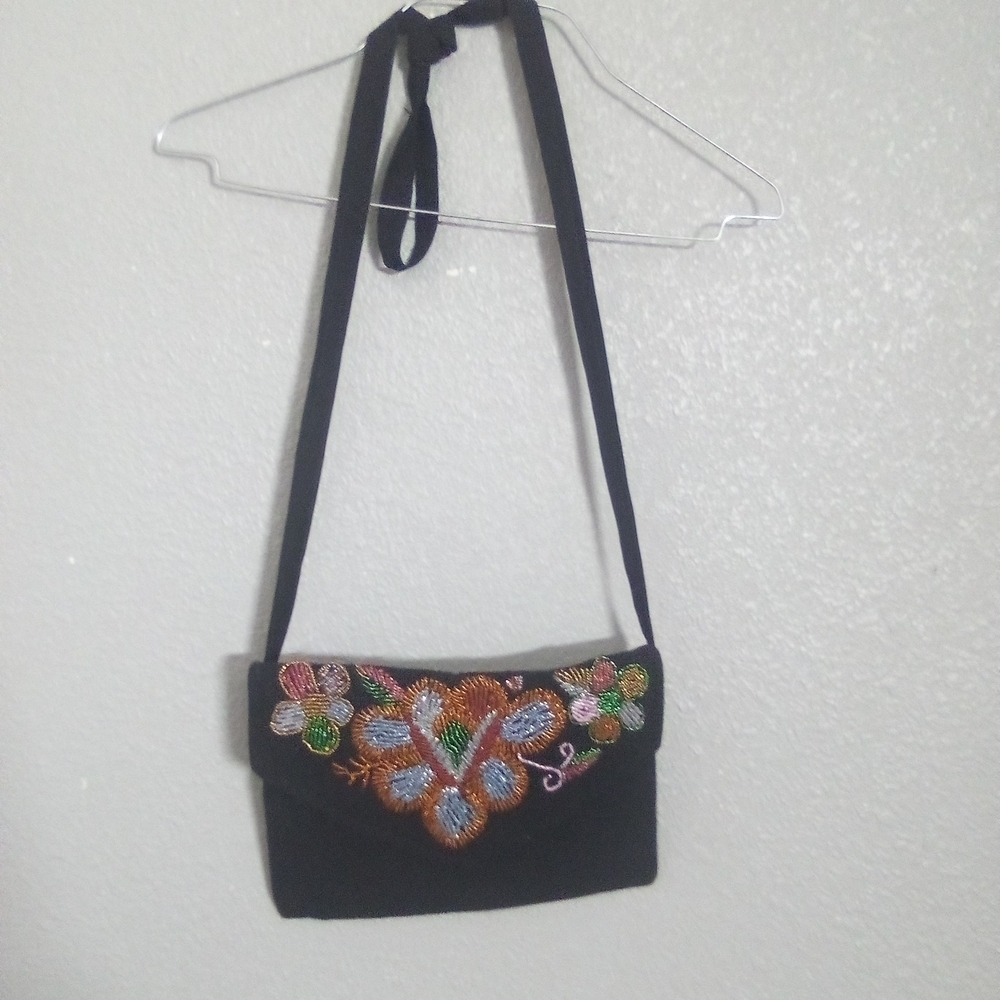 Embroidered Black Shoulder Bag ( Box ED )